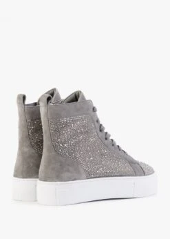 Sellish Grey Suede Crystal Embellished High Top Trainers -Daniel Footwear Shop sellish p132516 198926 image