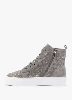 Sellish Grey Suede Crystal Embellished High Top Trainers -Daniel Footwear Shop sellish p132516 198927 image