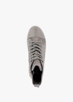 Sellish Grey Suede Crystal Embellished High Top Trainers -Daniel Footwear Shop sellish p132516 198928 image