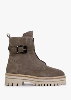 Serena Khaki Suede Military Ankle Boots