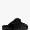 Shut Black Leopard Sheepskin Twinface Slippers