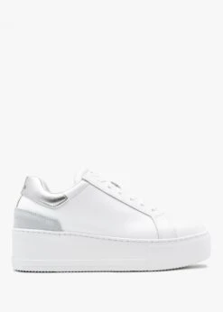 Sibley White Leather Silver Flash Flatform Trainers