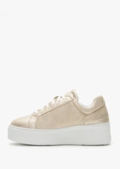 Sibley Gold Leather Perforated Flatform Trainers -Daniel Footwear Shop sibley perf p118205 202428 image