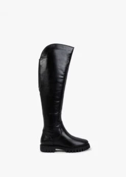 Sicty Black Leather Over The Knee Boots