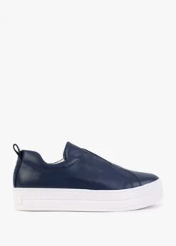 Slippy Navy Leather Laceless Trainers