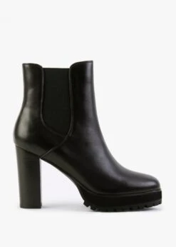Slock Black Leather Block Heel Chelsea Boots