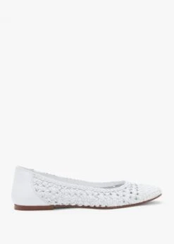 Sojane White Leather Woven Ballerina Pumps