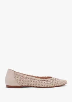 Sojane Beige Leather Woven Toe Cap Ballerina Pumps