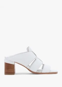 Somaria White Leather Lattice Block Heel Mules