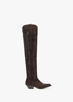 Hermosa Brown Suede Western Over The Knee Boots