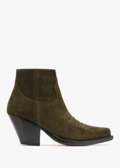 Jalapeno Max Flower Khaki Suede Western Ankle Boots
