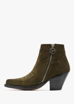 Jalapeno Max Flower Khaki Suede Western Ankle Boots -Daniel Footwear Shop sonora jalapeno maxi flower p136066 201074 image