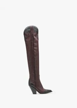 Melrose Black & Burgundy Leather Western Over The Knee Boots