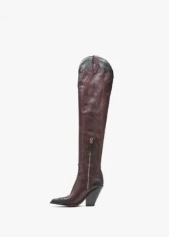 Melrose Black & Burgundy Leather Western Over The Knee Boots -Daniel Footwear Shop sonora melrose p136067 201080 image