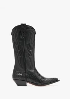 Santa Fe Moc Croc Black Leather Western Calf Boots
