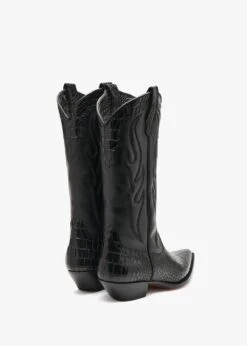 Santa Fe Moc Croc Black Leather Western Calf Boots -Daniel Footwear Shop sonora santa fe p136069 201089 image