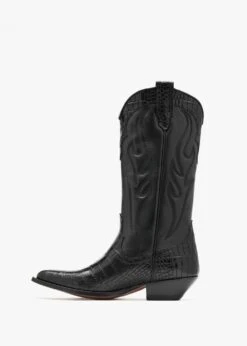 Santa Fe Moc Croc Black Leather Western Calf Boots -Daniel Footwear Shop sonora santa fe p136069 201090 image