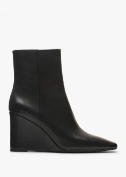 Spire Black Leather Wedge Ankle Boots