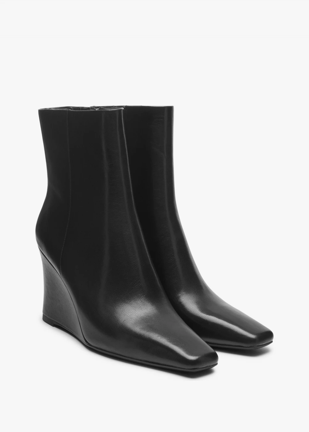 Spire Black Leather Wedge Ankle Boots 2 Spire Black Leather Wedge Ankle Boots - Image 2