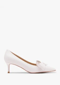 Stormi White Leather Kitten Heel Court Shoes
