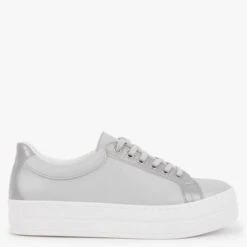 Suri II Grey Leather Patent Trim Flatform Trainers