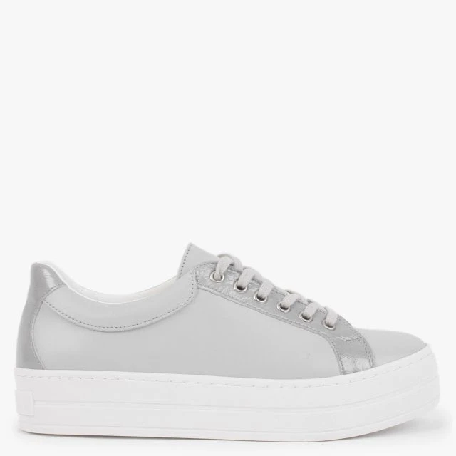 Suri II Grey Leather Patent Trim Flatform Trainers 1 Suri II Grey Leather Patent Trim Flatform Trainers