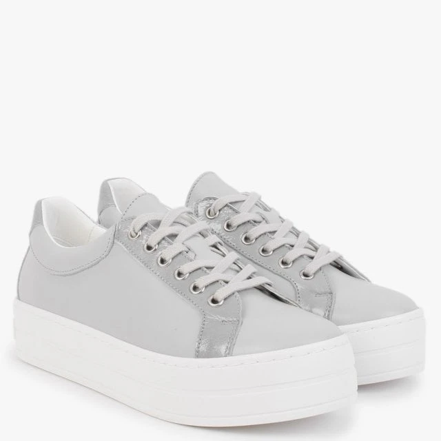 Suri II Grey Leather Patent Trim Flatform Trainers 3 Suri II Grey Leather Patent Trim Flatform Trainers - Image 3