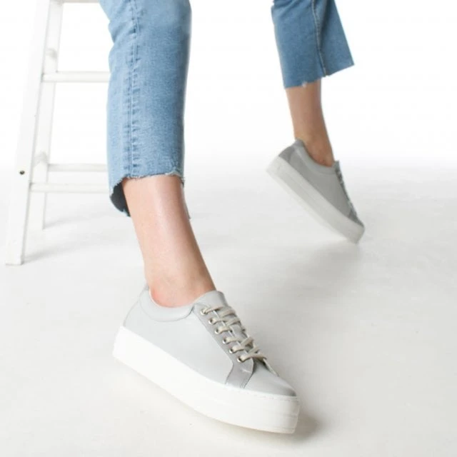 Suri II Grey Leather Patent Trim Flatform Trainers 2 Suri II Grey Leather Patent Trim Flatform Trainers - Image 2