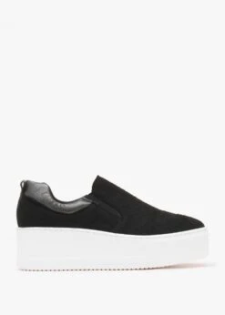 Teltro Black Felt Flatform Slip On Trainers