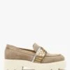 Tia Beige Suede Embellished Chunky Loafers