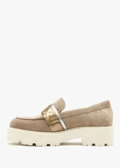 Tia Beige Suede Embellished Chunky Loafers -Daniel Footwear Shop tia p135844 196184 image