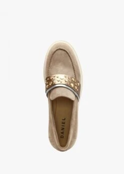Tia Beige Suede Embellished Chunky Loafers -Daniel Footwear Shop tia p135844 196185 image
