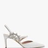 Tidy White Leather Jewelled Heel Pumps