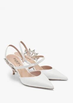 Tidy White Leather Jewelled Heel Pumps -Daniel Footwear Shop tidy p135297 195441 image