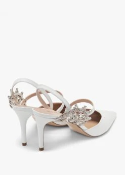 Tidy White Leather Jewelled Heel Pumps -Daniel Footwear Shop tidy p135297 195442 image