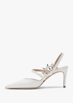 Tidy White Leather Jewelled Heel Pumps -Daniel Footwear Shop tidy p135297 195443 image