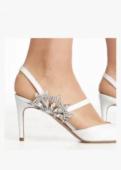 Tidy White Leather Jewelled Heel Pumps -Daniel Footwear Shop tidy p135297 195445 image