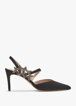 Tidy Black Suede Jewelled Heel Pumps