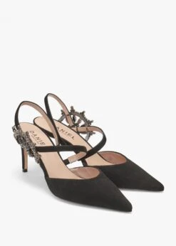 Tidy Black Suede Jewelled Heel Pumps -Daniel Footwear Shop tidy p135298 195448 image