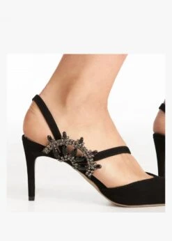 Tidy Black Suede Jewelled Heel Pumps -Daniel Footwear Shop tidy p135298 195452 image