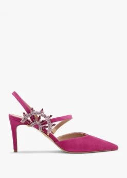 Tidy Fuchsia Suede Jewelled Heel Pumps