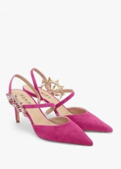 Tidy Fuchsia Suede Jewelled Heel Pumps -Daniel Footwear Shop tidy p135299 195455 image
