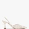 Tiffi White Leather Woven Sling Back Mid Heel Shoes
