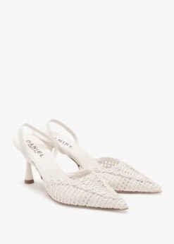 Tiffi White Leather Woven Sling Back Mid Heel Shoes -Daniel Footwear Shop tiffi low p135363 195589 image