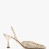 Tiffi Gold Leather Woven Sling Back Mid Heel Shoes