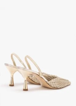 Tiffi Gold Leather Woven Sling Back Mid Heel Shoes -Daniel Footwear Shop tiffi low p135971 203633 image