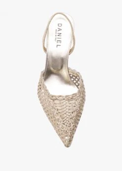 Tiffi Gold Leather Woven Sling Back Mid Heel Shoes -Daniel Footwear Shop tiffi low p135971 203634 image