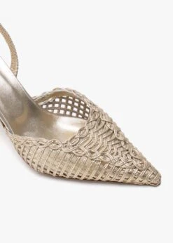 Tiffi Gold Leather Woven Sling Back Mid Heel Shoes -Daniel Footwear Shop tiffi low p135971 203636 image