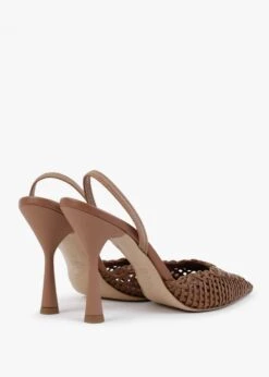 Tiffi Tan Leather Woven Sling Back Heeled Shoes -Daniel Footwear Shop tiffi p125187 202909 image