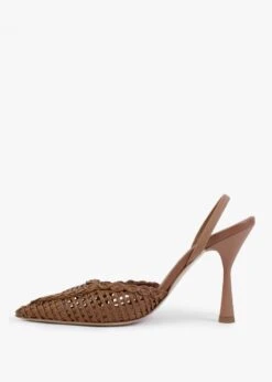 Tiffi Tan Leather Woven Sling Back Heeled Shoes -Daniel Footwear Shop tiffi p125187 202910 image